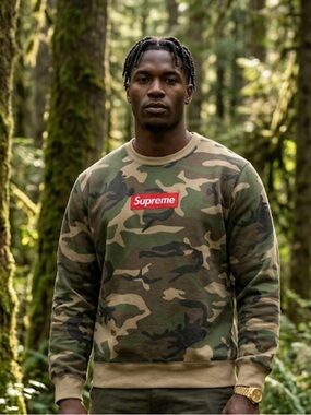 Supreme Camo Crewneck Sweatshirt with Red Box Logo